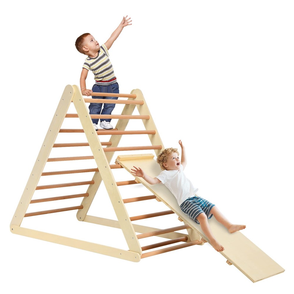 HONEY JOY Triangle Climber with Ramp, 2-in-1 Indoor Toddler Climbing Triangle Se