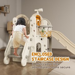 7-in-1 Toddler Slide, Playset Indoor for Ages 1-6 Years w/ Ring Toss