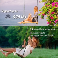 Favuit Wooden Swing Seat Hanging Tree Swing Adjustable Nylon Rope Outdoor Wood