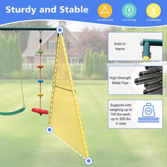3 in 1 Indoor/Outdoor Metal Patio Swing Set with Safety Belt for Backyard