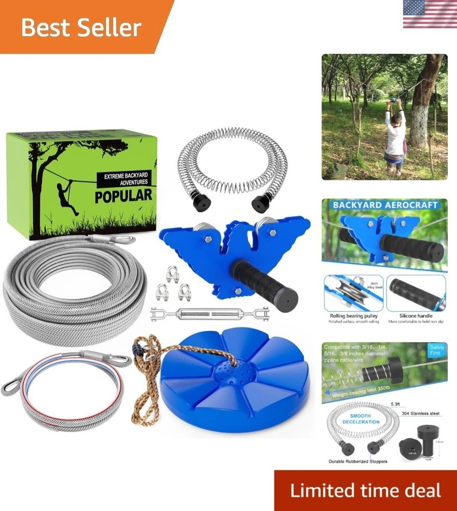 Durable Stainless Steel Zip Line Kit with Safety Brake – Family Outdoor Fun