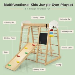 Indoor Playground Climbing Gym Wooden Kids 8 in 1 Climber Playset for Children