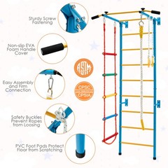 5 in 1 Kids Indoor Gym Stall Bars Set Steel Home Swedish Ladder Wall Set Yellow