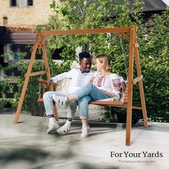 VINGLI Heavy Duty 660 LBS Wooden Porch Swing Bench A-Frame – Brown