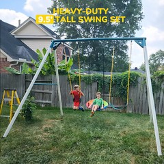 700lb Heavy Duty 9.5ft Tall Frame Kids Adult Swing Set Metal Playset w/ 3 Swings