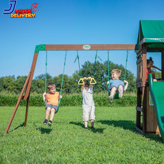 Lakewood Cedar Wood Swing Set with Wave Slide Playhouse Snack Bar Window NEW