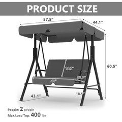 Garvee 3-Seat Outdoor Patio Swing w/ Stand, Adjustable Canopy, Heavy Duty, Grey