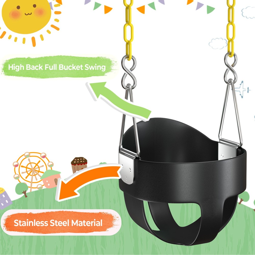 Kids High Back Full Bucket Swing Chair Toddler Infant Swing Outdoor Play Toys
