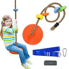 Tree Swing for Kids,Climbing Rope with Platforms,Disc Swing Seat Set Orange