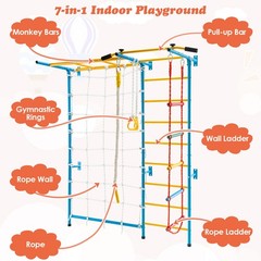 7 In 1 Kids Indoor Gym Playground Swedish Wall Ladder Solid Wall Yellow Climbing
