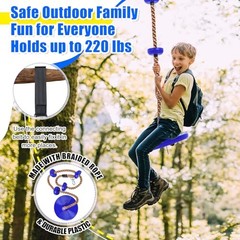 2 Set Gym Ring Trapeze Swing Bar and Climbing Rope with Platforms Disc Blue