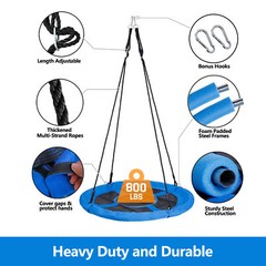 40″ Saucer Tree Swing Set with A-Framed Swing Stand Combo Outdoor for Kids Blue