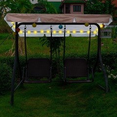 Lighted Patio Swing Canopy Top Waterproof Porch Swing Canopy Cover 2-3 Seat S…