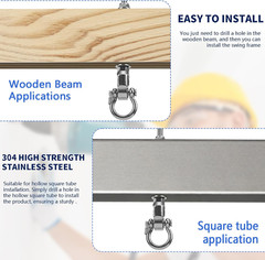 2 Heavy Duty Swing Hangers 360° Bearing Stainless Steel Swing Hooks 1000LBS Capa