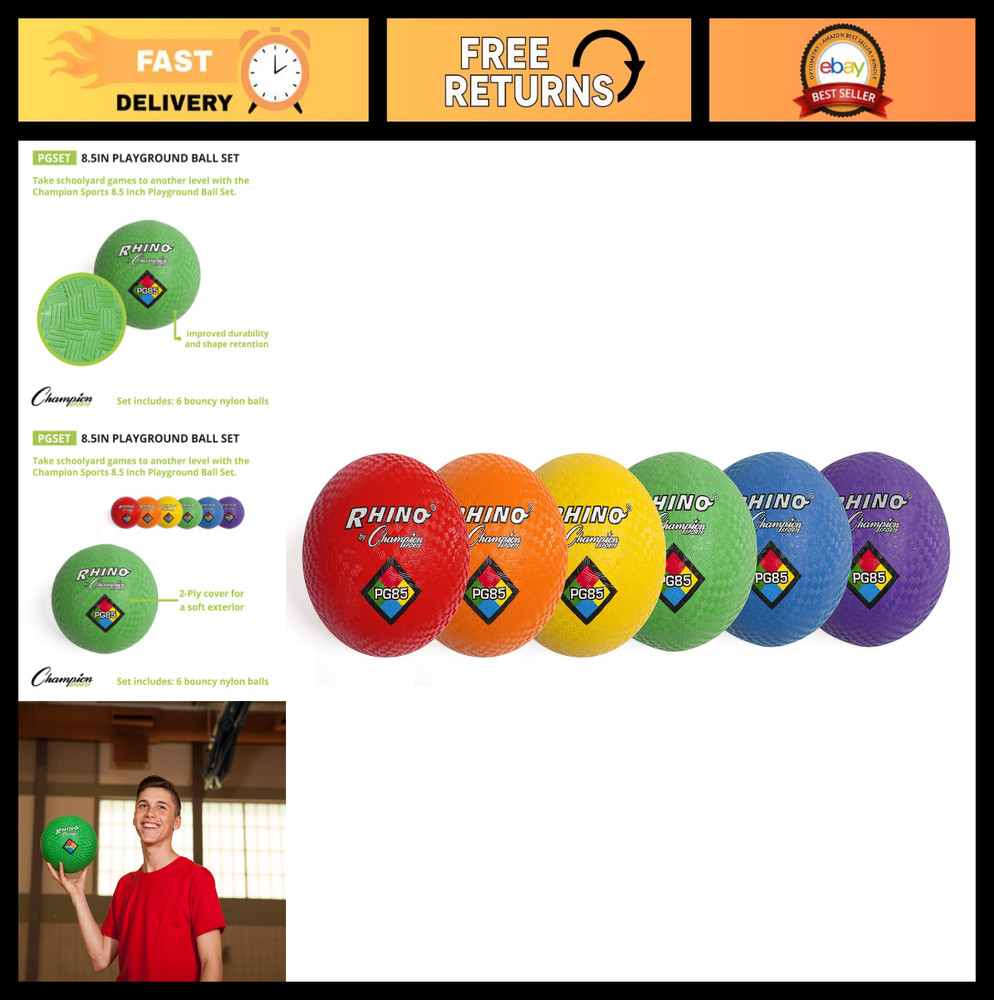 8.5″ Playground Ball Set – Two-Ply, Nylon Wound, 6 Color Variety for Outdoor Fun