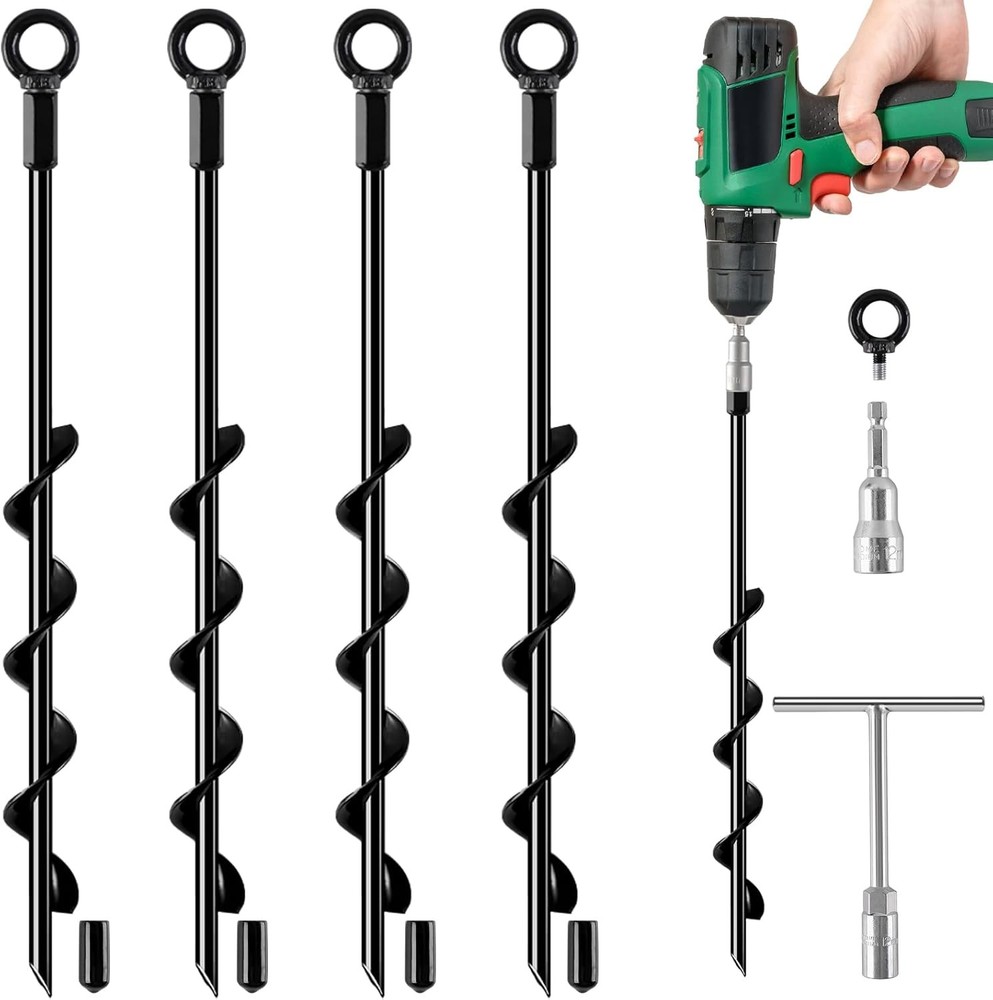 4 Pack Ground Anchors Screw in 18 Inch Spiral Swing Set Trampoline Earth Anchor