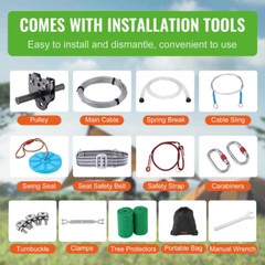 Zipline Kit for Kids and Adult Backyard Outdoor Quick Setup Zipline 60 Ft.