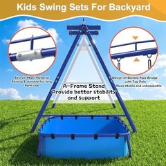 5-in-1 Heavy Duty Metal Swing Set with Sandbox for Backyard, 800 LBS Blue