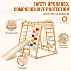 Uimoso Indoor Jungle Gym 7-in-1 Toddler Indoor Playground Wooden Climbing Toys L