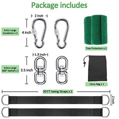 Tree Swing Hanging Straps Kit (Set of 2) – 3FT/8FT/10FT/20FT/Heavy 30FT Black