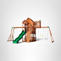 Backyard Discovery Skyfort II Cedar Wood Swing Set with Wave Slide, Brown