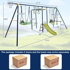 7-in-1 Kids Swing Combo Set w/ Adjustable Ropes & 8 Ground Stakes for Outdoor