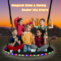 48 Inch Tree Swing with LED Light for Kids, 900Lbs Flying Saucer Swing, with Adj