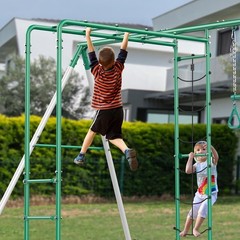 Heavy Duty Metal Swing Set with 2 Swings Ladder and Monkey Bar for Kids Backyard