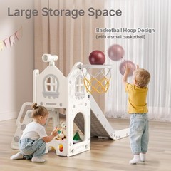 5 in 1 Toddler Slide – L-Shaped Baby Slide for Toddlers Aged 1-3 with Basketball