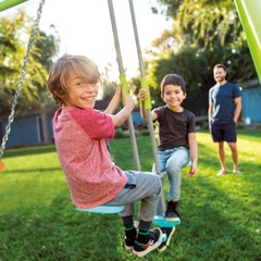 Three Feature Colored Playground Swing Set w/ Trapeze Bar, Multicolor(For Parts)