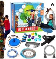 NEW! Hyponix 120’ Zip Line W/bonus Tree Climbers for Kids and Adults Outdoor Fun