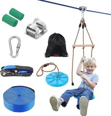 Kids & Adults 52 ft Zip Line Kit – Safe Backyard Fun with Swing Seat & Handlebar