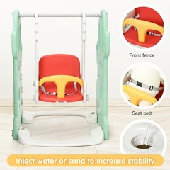 7-in-1 Toddler Slide&Swing Playset,Indoor Outdoor Kid Climber w Hoop&Games Green