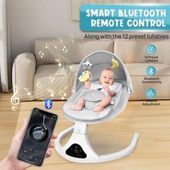 Electric Baby Swing Remote Control 5 Speeds Detachable Seat Grey 0-12M