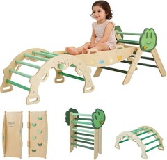 Pikler Triangle Climbing Set, 7-in-1 Foldable Wooden Toddler Climbing Toys Set