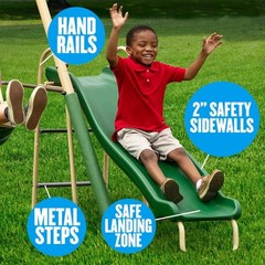 Kids Heavy Duty Steel Swing Set With UFO Disc Swing Belt Swings 5 Ft Wave Slide