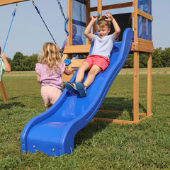 Cedar Wood Swing Set Slide Play Deck Rock Wall Ladder Outdoor Backyard Play Set