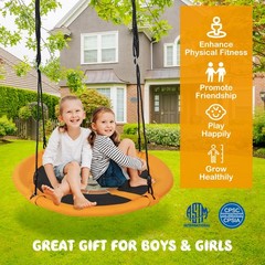 40 Inches Saucer Tree Swing Flying Circle Seat with Adjustable Ropes Yellow