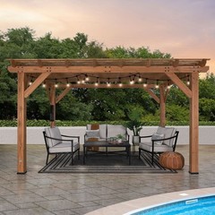 Backyard Discovery 14′ x 10′ Delray Cedar Pergola with PowerPort gazebo shade