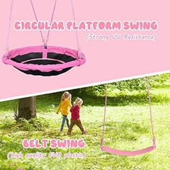 440lbs 2 Play Stations Swing Sets for Backyard, 1 Saucer Tree Swing 32 inch, 1