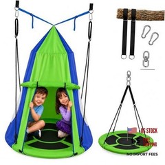 40″ Kids Hanging Tent Swing, Outdoor Saucer Swing with Hang Kit and Green