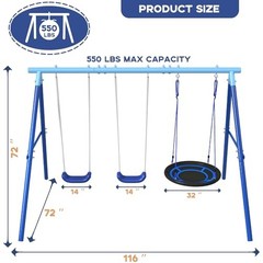 3-in-1 Swing Set for Backyard for Kids 3-8, 550lbs, Heavy Duty Metal A Blue