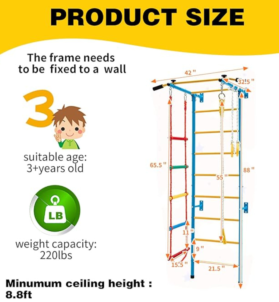 Indoor Climbing Jungle Gym for Toddlers 3 and older, multi color