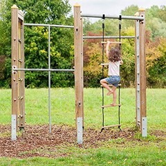 Rope Ladder for Kids Climbing Obstacle Wooden Swing Rope Ladder with 2 Hooks