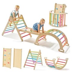 Pikler Triangle Set, 7-in-1 Foldable Pikler Triangle Climbing Standard Rainbow