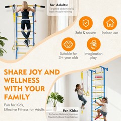 5 in 1 Wall Gym Playset With Rope Ladder Pull-up Bar Gymnastic Rings