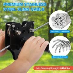 250FT Zipline for Backyard Kids – Up To 400LBS Quickly Tighten Zipline Kit