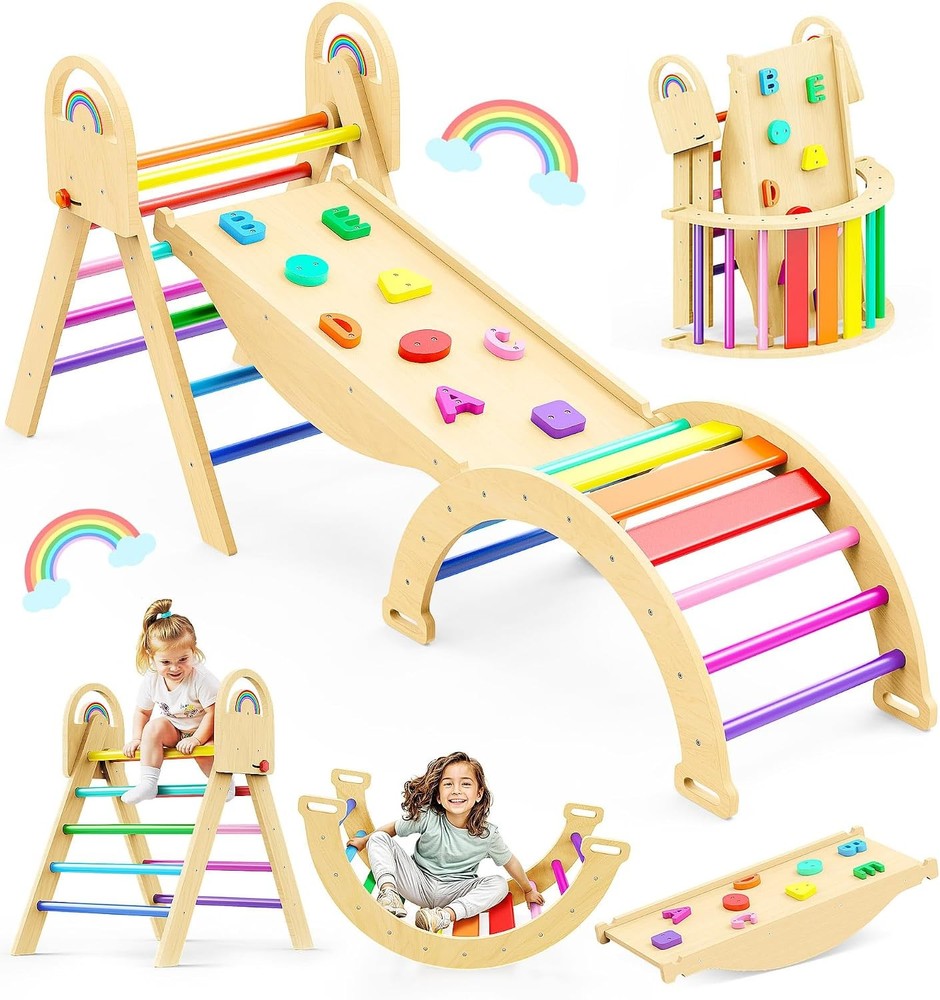 9-in-1 Montessori Climbing Toy for Toddlers, Foldable Wooden Indoor Jungle Gym