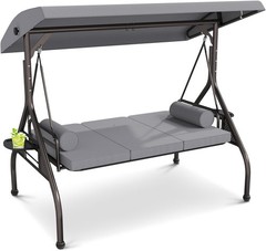 3 Seat Outdoor Porch Swing Chair, Adjustable Canopy Swing Bench, Convertible