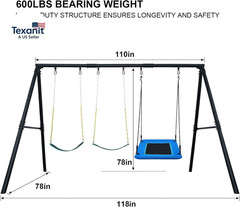 600Lbs Heavy Duty Swing Set with 1 Platform Swing, 2 Belt Swings,A Frame Metal S